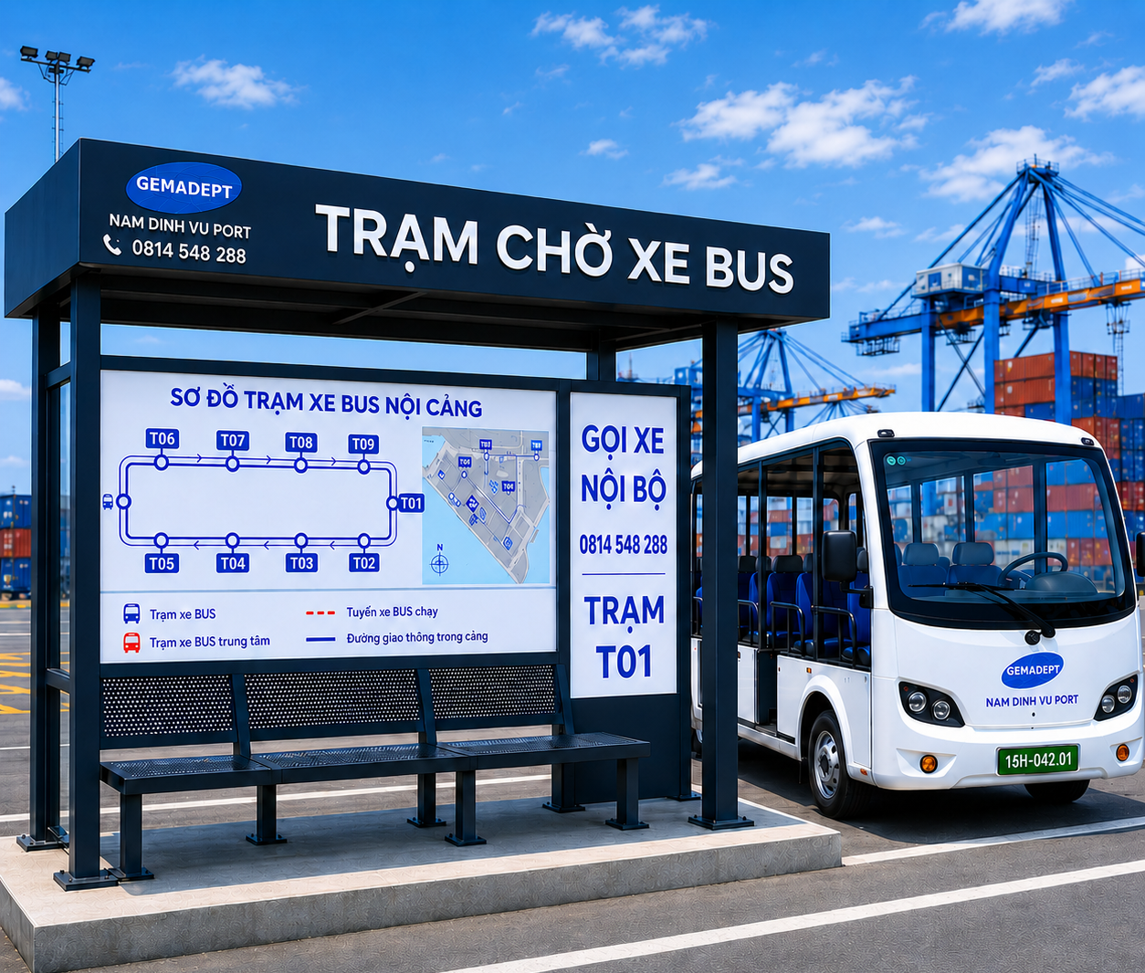 CẢNG NAM ĐÌNH VŨ ĐƯA VÀO VẬN HÀNH HỆ THỐNG XE BUS ĐIỆN NỘI CẢNG 24/7